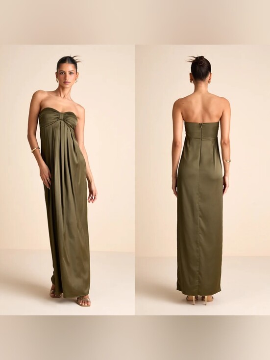 Lulus Dresses & Skirts - Lulus Memorable Entrance Olive Green Strapless Satin Maxi Dress XL Wedding Party